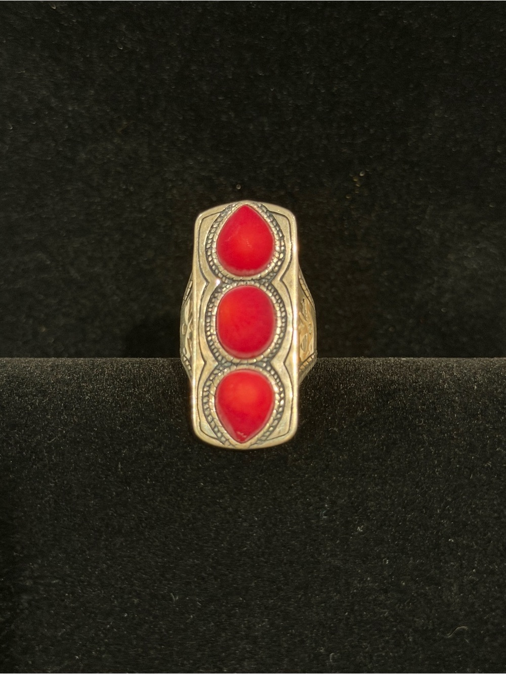 Vintage Silpada Sterling Silver Ring with Red Coral Cabochons